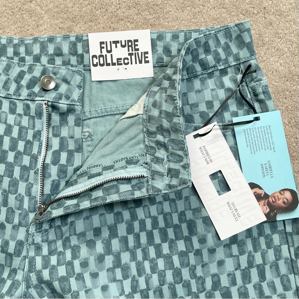 New Future Collective Checkered Print Denim Shirt & Pants Set Blue Size XL / 14 - Picture 14 of 16